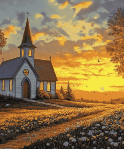 Sunset Country Church Diamond Painting