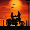 Sunset Couple on Motorcycle Diamond Painting