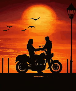 Sunset Couple on Motorcycle Diamond Painting