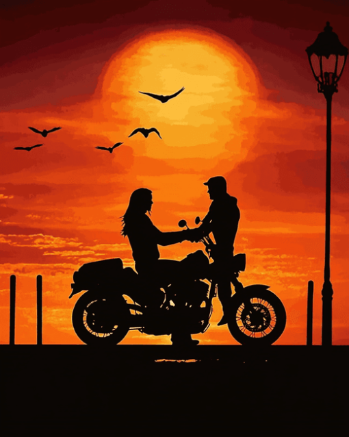 Sunset Couple on Motorcycle Diamond Painting