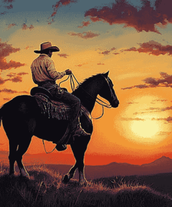 Sunset Cowboy Silhouette Diamond Painting