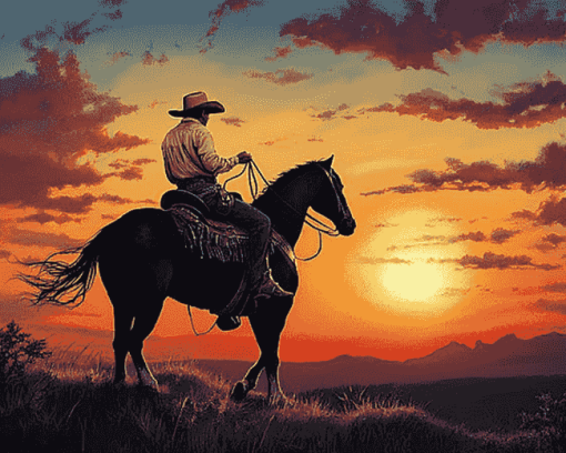 Sunset Cowboy Silhouette Diamond Painting