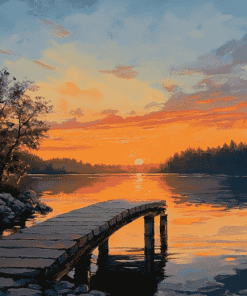 Sunset Over Bridge Lake Diamond Painting