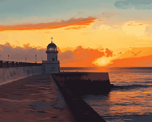 Sunset Over Cadiz Pier Diamond Painting