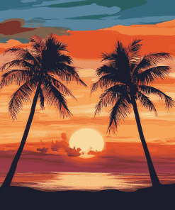 Sunset Palm Trees Diamond Painting