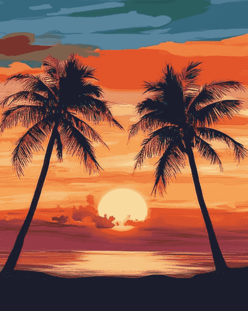 Sunset Palm Trees Diamond Painting