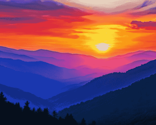 Sunset Smokey Mountains Diamond Painting