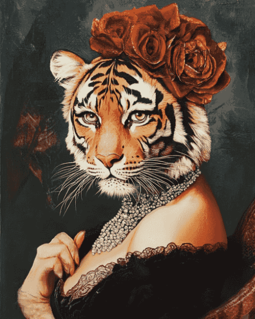 The Vintage Tiger Lady Diamond Painting