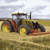 Tractors in Lush Hay Fields Diamond Painting