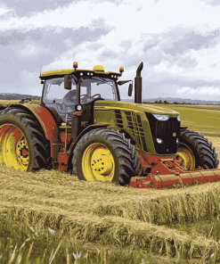 Tractors in Lush Hay Fields Diamond Painting