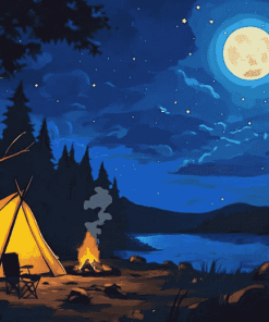 Tranquil Campsite Night Diamond Painting