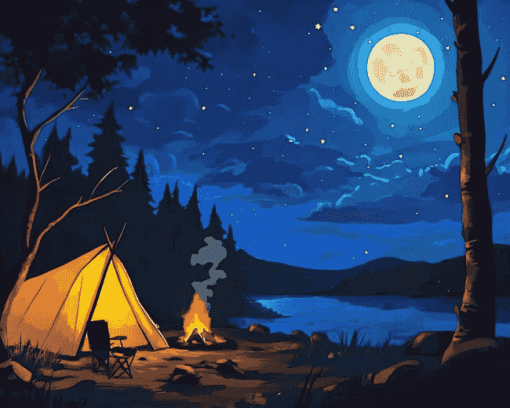 Tranquil Campsite Night Diamond Painting