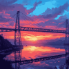 Transporter Bridge Sunset Scenery Diamond Painting