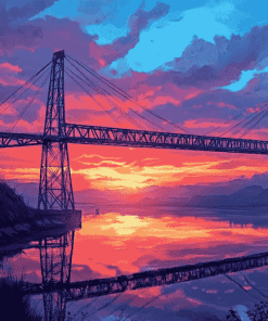 Transporter Bridge Sunset Scenery Diamond Painting