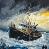 Trawler Braving Storms Diamond Painting