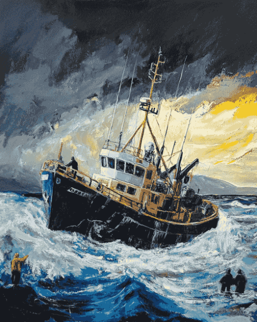 Trawler Braving Storms Diamond Painting