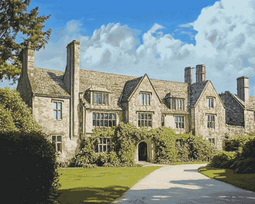 Trerice Manor Buildings Diamond Painting