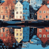 Trondheim Houses Reflections Diamond Painting