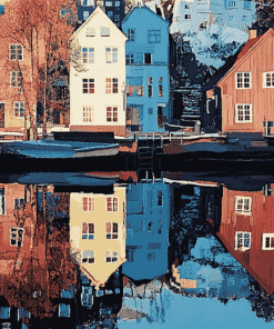 Trondheim Houses Reflections Diamond Painting