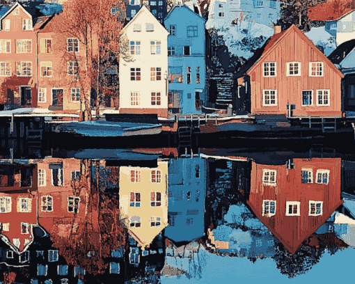 Trondheim Houses Reflections Diamond Painting