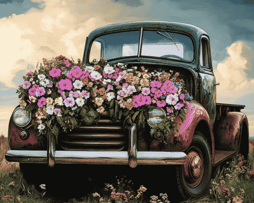 Truck with Flowers Diamond Painting