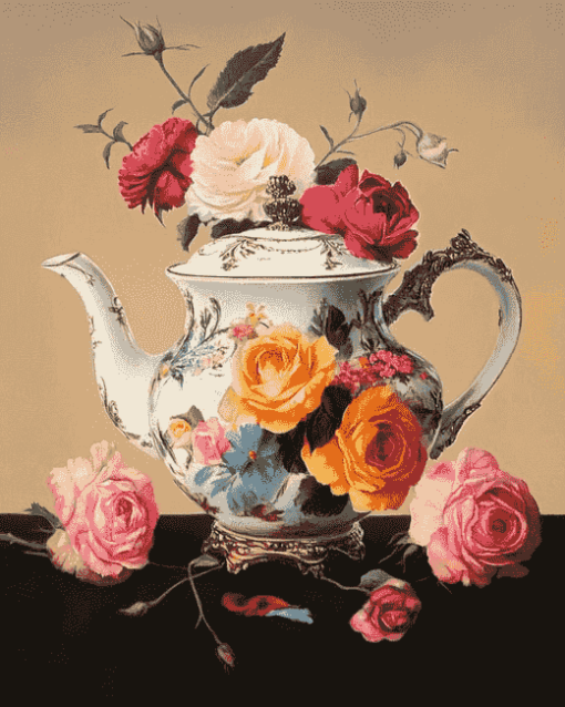 Victorian Teapot Roses Diamond Painting