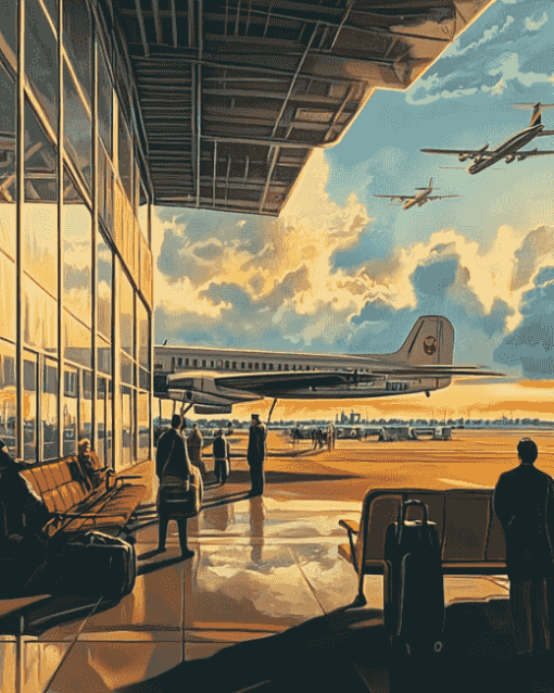 Vintage Airport Scenery Diamond Painting