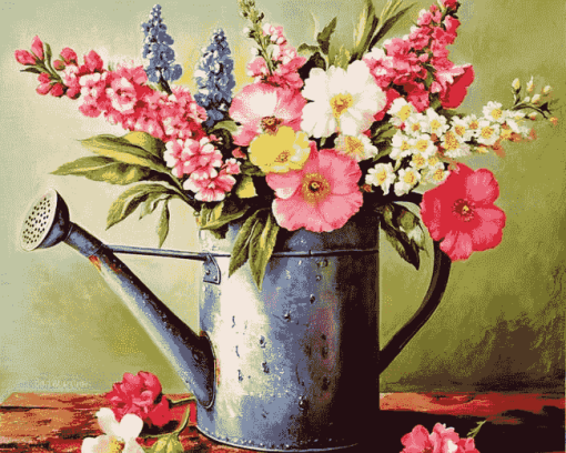 Vintage Blossoms Watering Can Diamond Painting