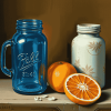 Vintage Blue Mason Jar and Oranges Diamond Painting