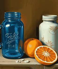 Vintage Blue Mason Jar and Oranges Diamond Painting