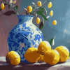 Vintage Blue Vase Lemons Diamond Painting