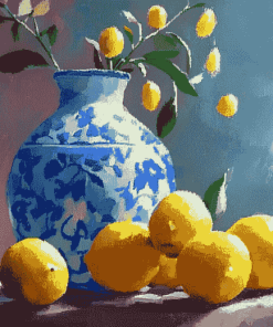 Vintage Blue Vase Lemons Diamond Painting