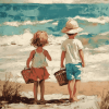 Vintage Children by the Seaside Diamond Painting