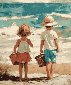 Vintage Children by the Seaside Diamond Painting