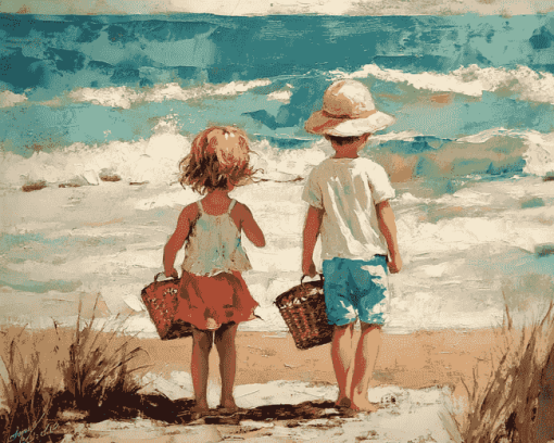 Vintage Children by the Seaside Diamond Painting