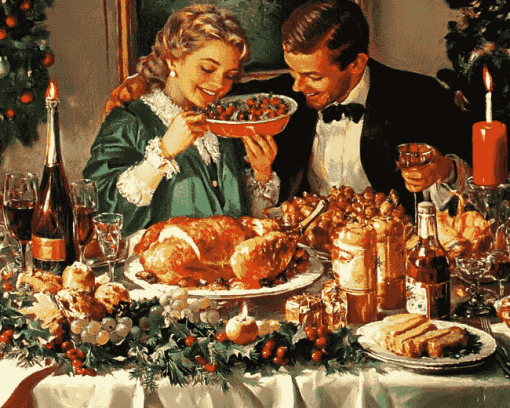 Vintage Christmas Dinner Diamond Painting