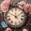 Vintage Clock and Flowers Diamond Painting