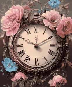 Vintage Clock and Flowers Diamond Painting