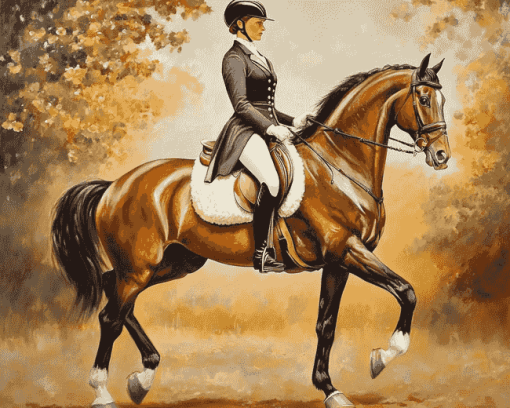 Vintage Dressage Horse Rider Diamond Painting