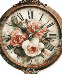 Vintage Floral Clock Diamond Painting