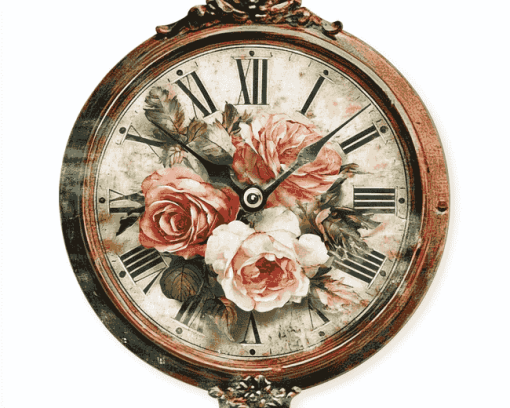 Vintage Floral Clock Diamond Painting