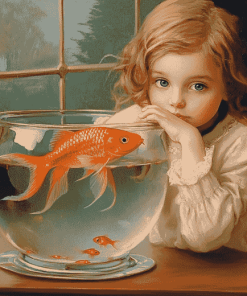 Vintage Goldfish with Little Girl Diamond Painting