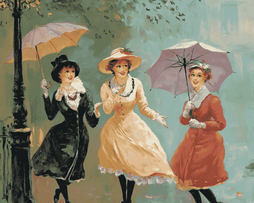 Vintage Ladies with Umbrellas Diamond Painting