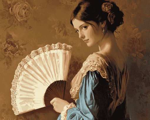 Vintage Lady Hand Fan Diamond Painting