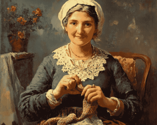 Vintage Lady Knitting Diamond Painting