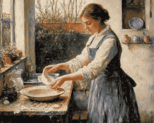 Vintage Lady Washing Dishes Diamond Painting