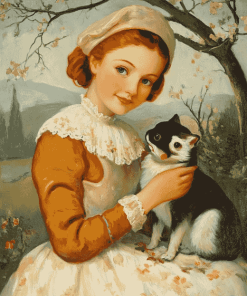 Vintage Lady with Animals Diamond Painting