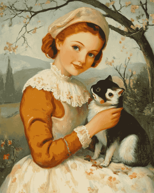 Vintage Lady with Animals Diamond Painting