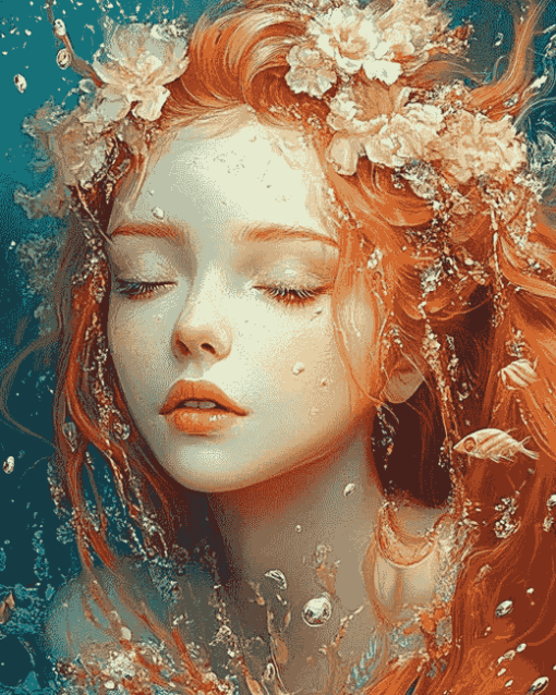 Vintage Redhead Girl Underwater Diamond Painting