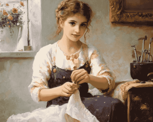 Vintage Sewing Girl Diamond Painting